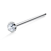 Small Rhinestone Prong Set Silver Straight Nose Stud NSKA-686